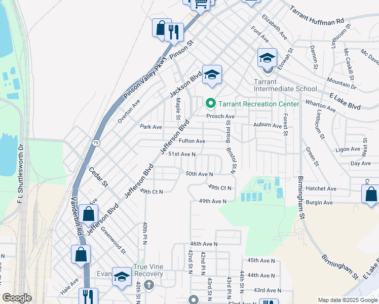 map of restaurants, bars, coffee shops, grocery stores, and more near 4166 51st Avenue North in Birmingham