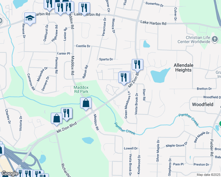 map of restaurants, bars, coffee shops, grocery stores, and more near 6655 Mount Zion Boulevard in Morrow