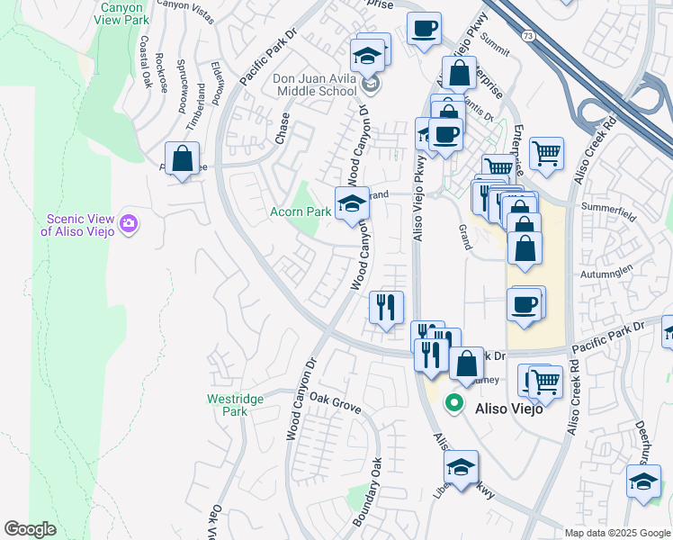 map of restaurants, bars, coffee shops, grocery stores, and more near 8 Quebec in Aliso Viejo