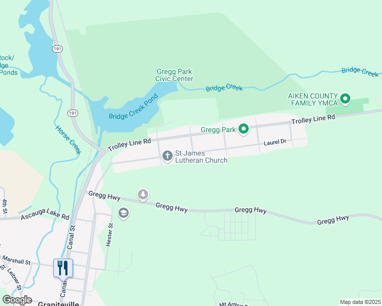 map of restaurants, bars, coffee shops, grocery stores, and more near 241 Laurel Drive in Graniteville