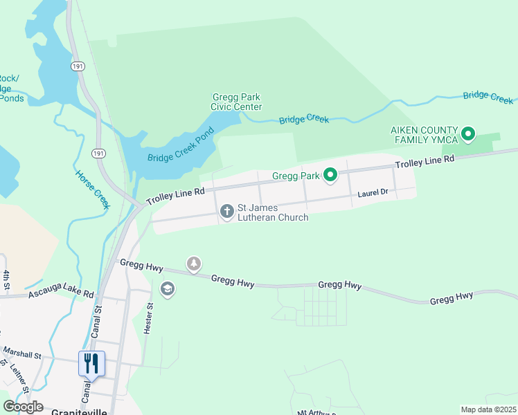map of restaurants, bars, coffee shops, grocery stores, and more near 241 Laurel Drive in Graniteville
