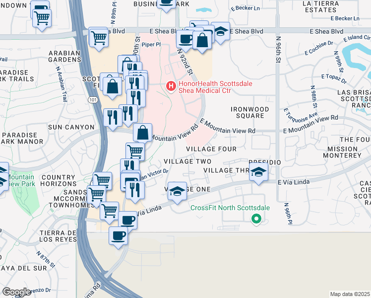 map of restaurants, bars, coffee shops, grocery stores, and more near 9787 North 91st Street in Scottsdale