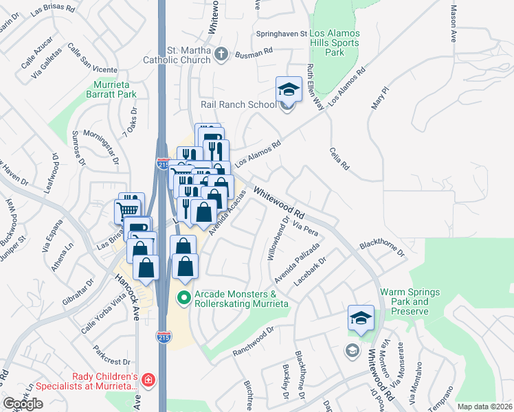 map of restaurants, bars, coffee shops, grocery stores, and more near 25141 Vista Oriente in Murrieta