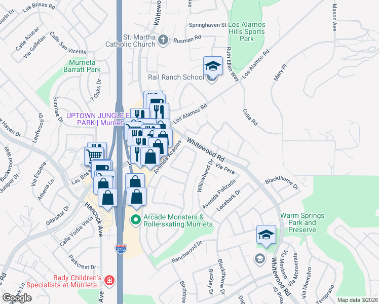 map of restaurants, bars, coffee shops, grocery stores, and more near 25104 Vista Oriente in Murrieta