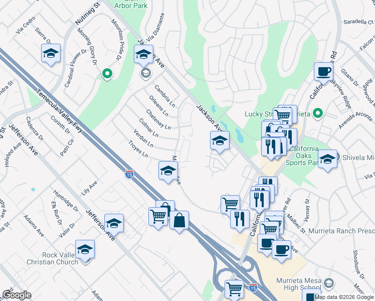map of restaurants, bars, coffee shops, grocery stores, and more near 40914 Belleray Avenue in Murrieta