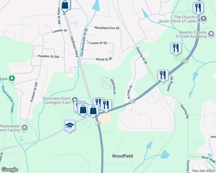 map of restaurants, bars, coffee shops, grocery stores, and more near 9130 McClure Street in Covington