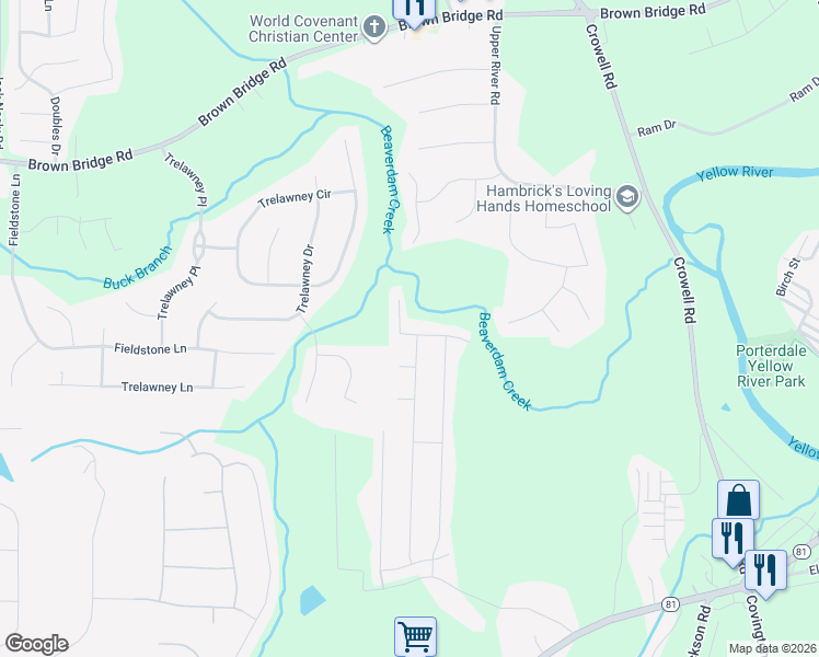 map of restaurants, bars, coffee shops, grocery stores, and more near 470 Mincy Way in Covington