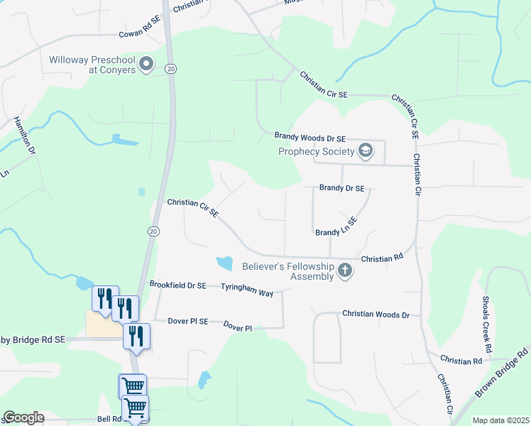 map of restaurants, bars, coffee shops, grocery stores, and more near 4271 Village Green Circle West in Conyers