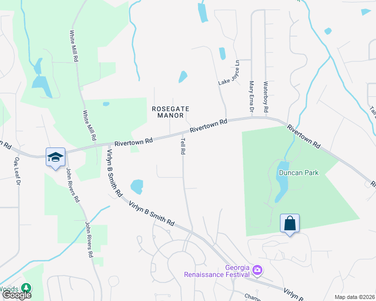 map of restaurants, bars, coffee shops, grocery stores, and more near 6750 Tell Road in Fairburn