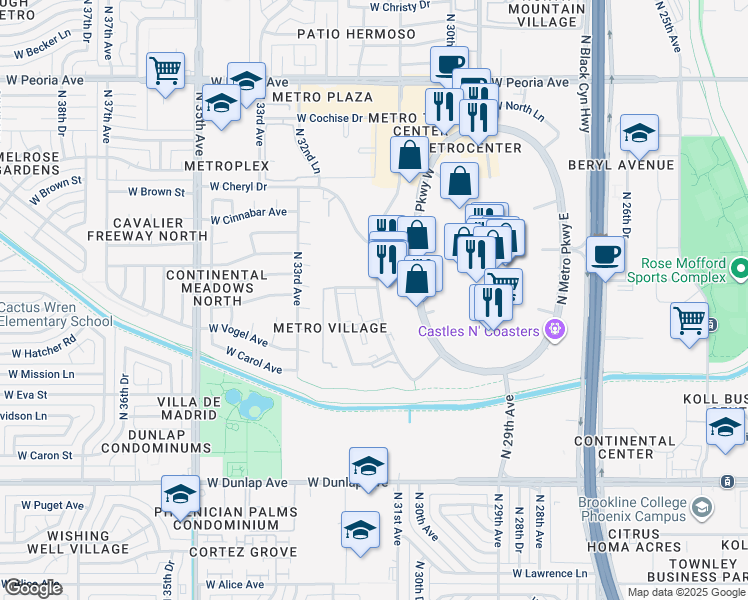 map of restaurants, bars, coffee shops, grocery stores, and more near 9652 North 31st Avenue in Phoenix