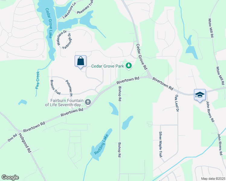 map of restaurants, bars, coffee shops, grocery stores, and more near 7504 RiverTown Road in Fairburn