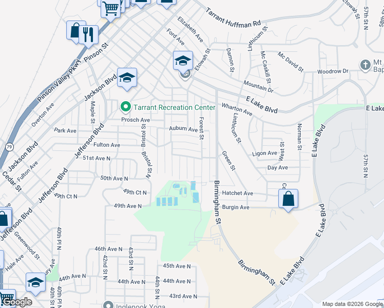 map of restaurants, bars, coffee shops, grocery stores, and more near 1436 Princeton Avenue in Birmingham