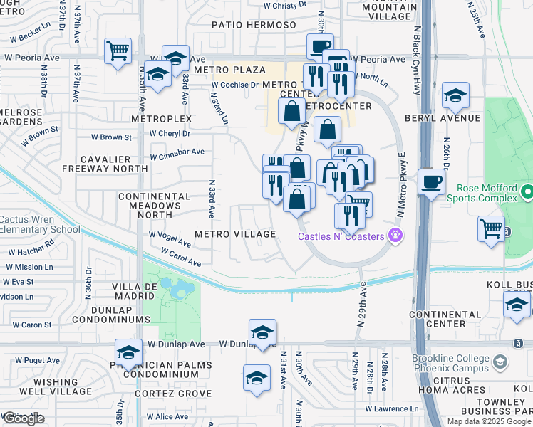 map of restaurants, bars, coffee shops, grocery stores, and more near 9652 31st Avenue in Phoenix