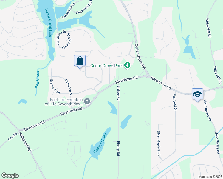 map of restaurants, bars, coffee shops, grocery stores, and more near 7504 RiverTown Road in Fairburn