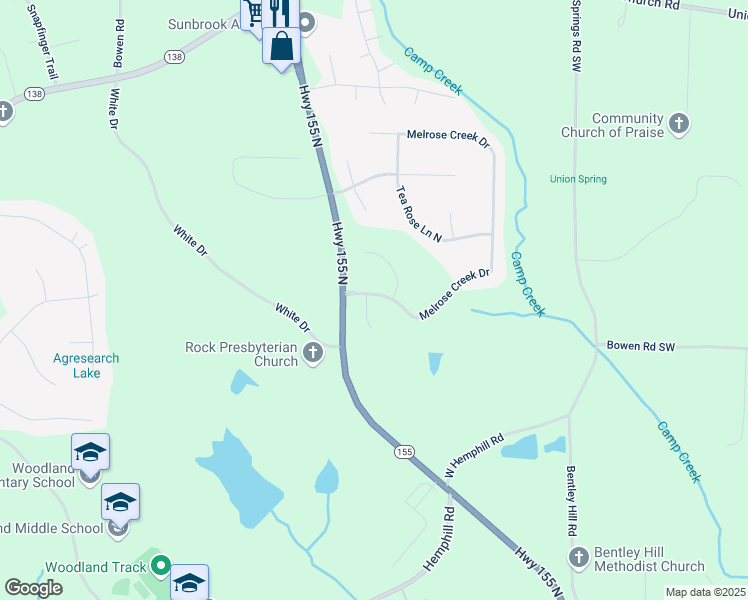 map of restaurants, bars, coffee shops, grocery stores, and more near 106 Melrose Creek Drive in Stockbridge