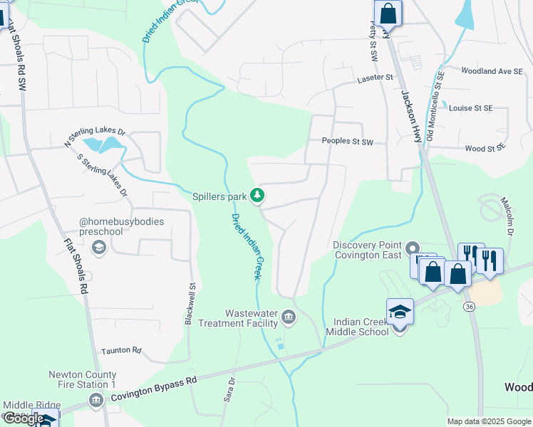 map of restaurants, bars, coffee shops, grocery stores, and more near 9197 Cecelia Street Southwest in Covington
