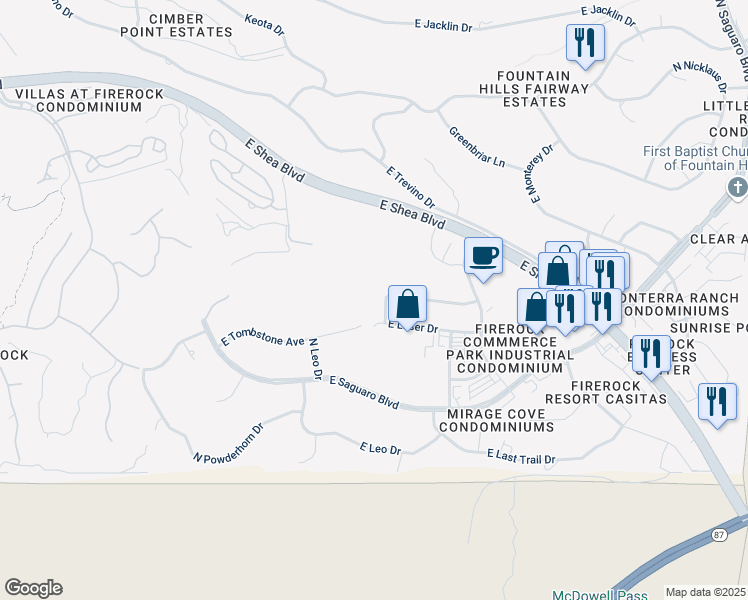 map of restaurants, bars, coffee shops, grocery stores, and more near 16508 E Laser Dr in Fountain Hills