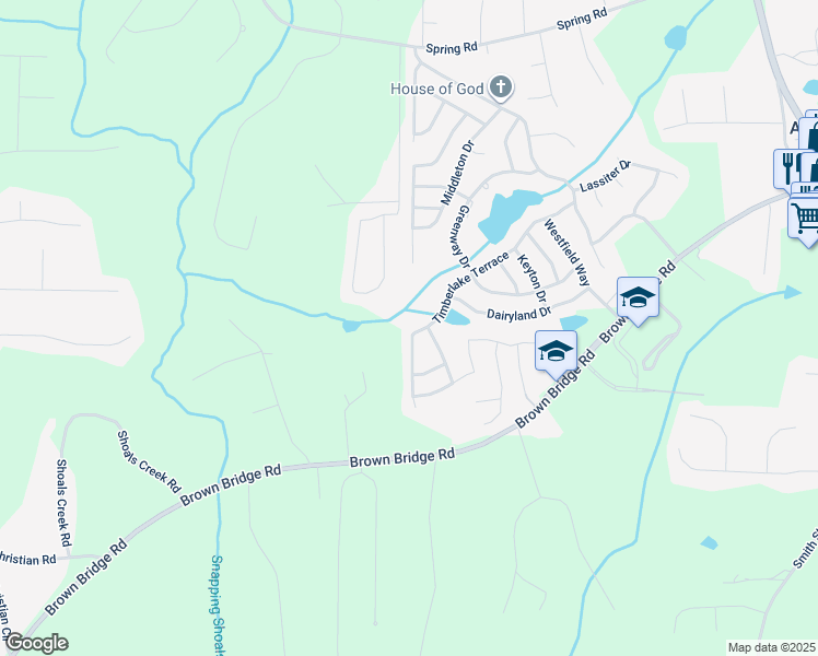 map of restaurants, bars, coffee shops, grocery stores, and more near 225 Timberlake Terrace in Covington