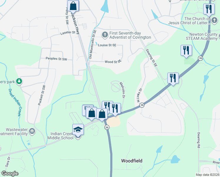 map of restaurants, bars, coffee shops, grocery stores, and more near 9130 McClure Street in Covington