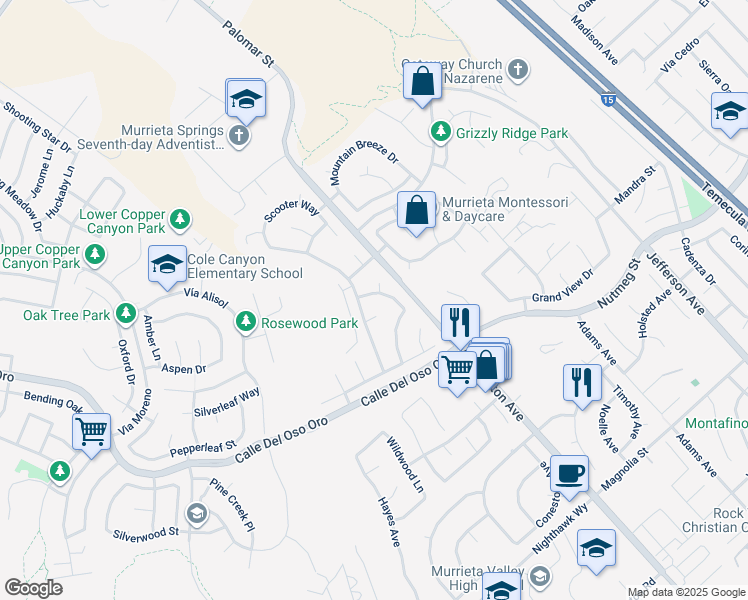 map of restaurants, bars, coffee shops, grocery stores, and more near 23563 Kathryn Street in Murrieta