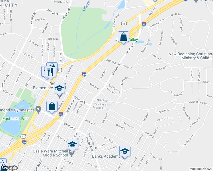 map of restaurants, bars, coffee shops, grocery stores, and more near 401 87th Street South in Birmingham