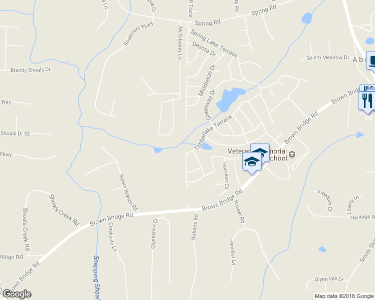 map of restaurants, bars, coffee shops, grocery stores, and more near 215 Timberlake Terrace in Covington