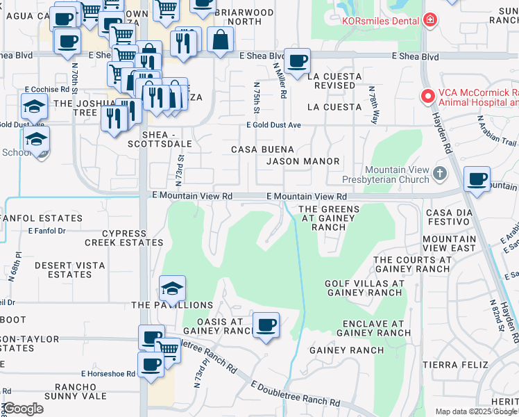 map of restaurants, bars, coffee shops, grocery stores, and more near 9800 North 75th Street in Scottsdale