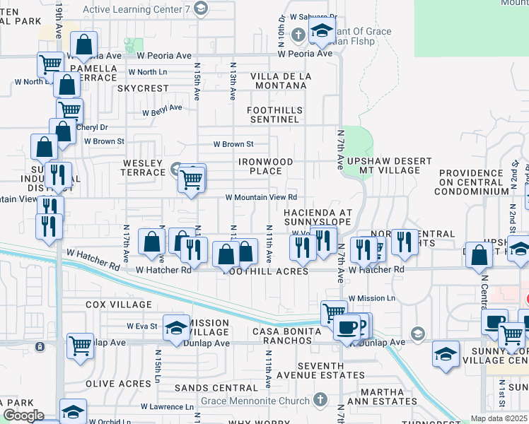 map of restaurants, bars, coffee shops, grocery stores, and more near 9639 North 12th Avenue in Phoenix