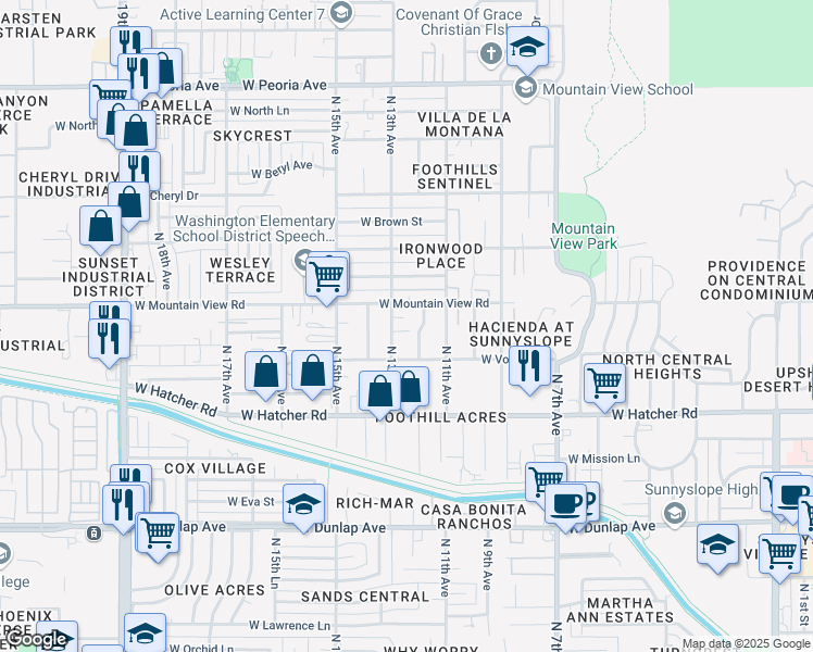 map of restaurants, bars, coffee shops, grocery stores, and more near 9641 North 13th Avenue in Phoenix
