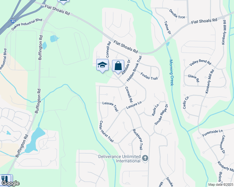 map of restaurants, bars, coffee shops, grocery stores, and more near 115 Hidden Brook Court in Atlanta