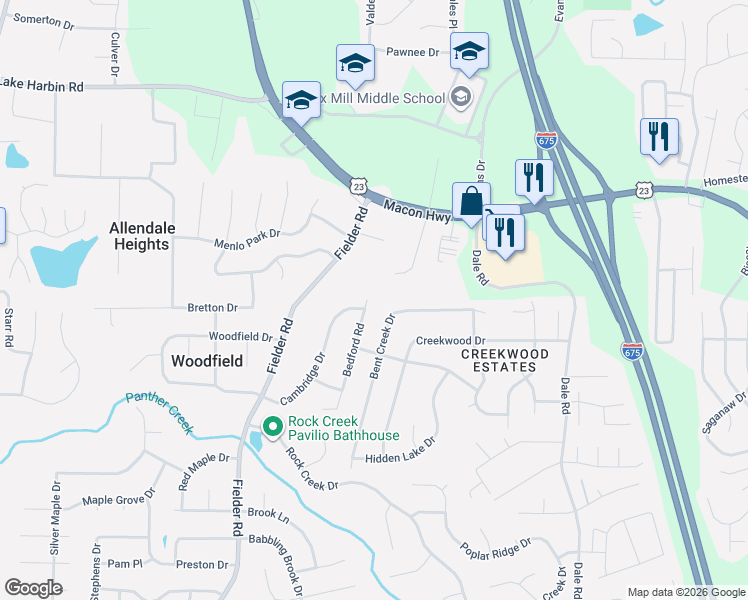 map of restaurants, bars, coffee shops, grocery stores, and more near 6602 Bedford Road in Rex