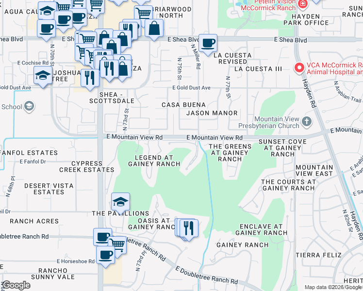 map of restaurants, bars, coffee shops, grocery stores, and more near 9800 North 75th Street in Scottsdale