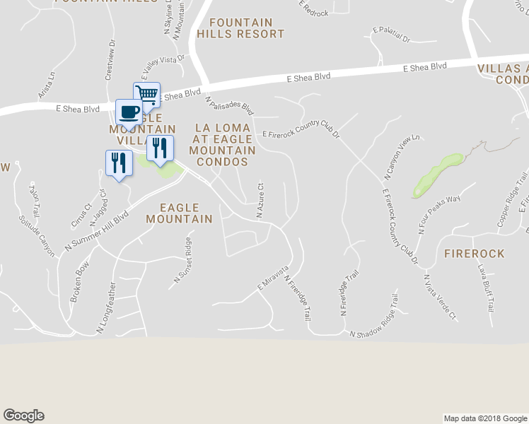 map of restaurants, bars, coffee shops, grocery stores, and more near 9725 North Azure Court in Fountain Hills