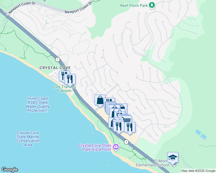 map of restaurants, bars, coffee shops, grocery stores, and more near 26 Tasman Sea in Newport Beach