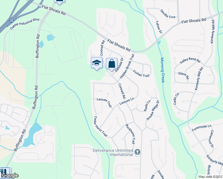 map of restaurants, bars, coffee shops, grocery stores, and more near 115 Hidden Brook Ct in Atlanta