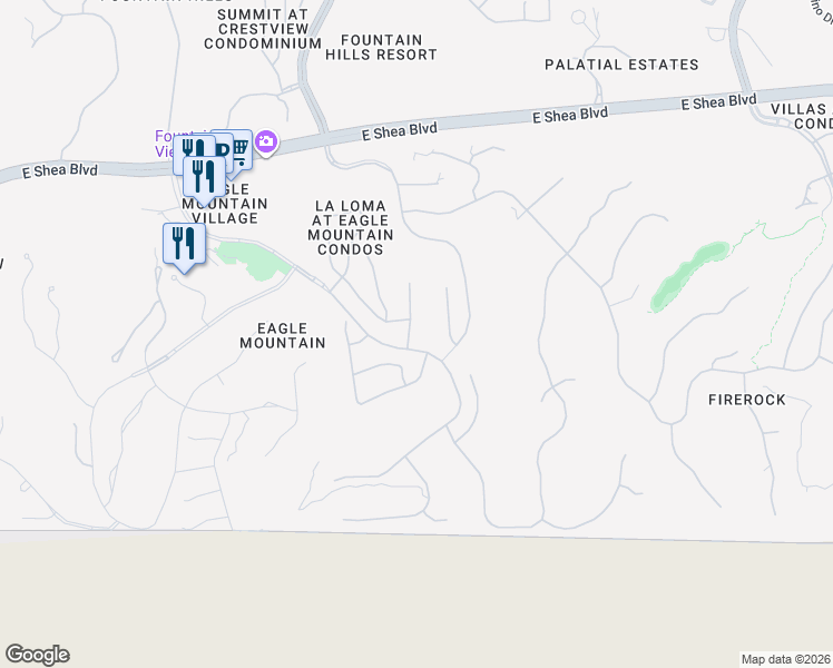 map of restaurants, bars, coffee shops, grocery stores, and more near 9725 North Azure Court in Fountain Hills