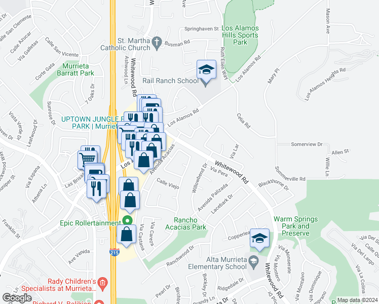 map of restaurants, bars, coffee shops, grocery stores, and more near 25164 Vista Oriente in Murrieta