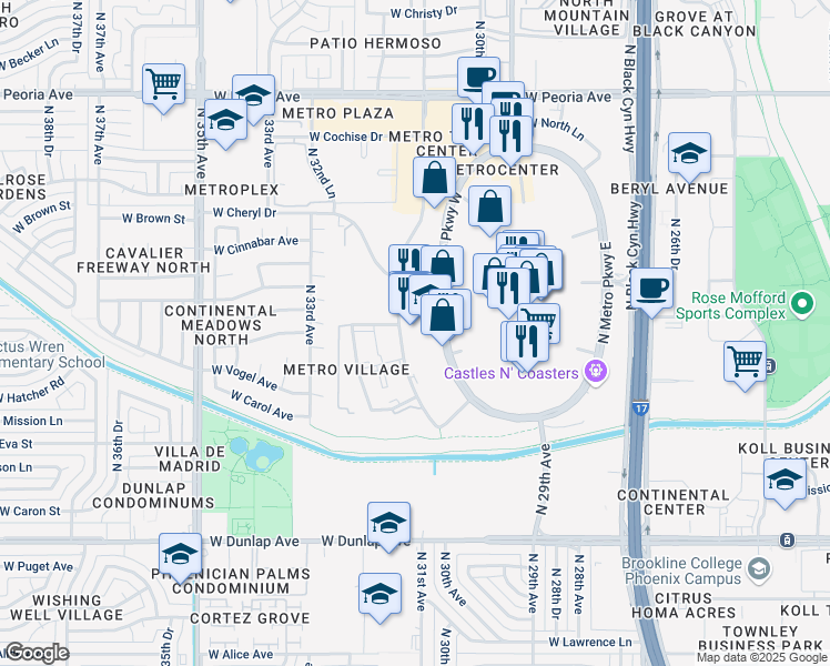 map of restaurants, bars, coffee shops, grocery stores, and more near 9652 North 31st Avenue in Phoenix
