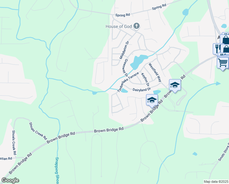 map of restaurants, bars, coffee shops, grocery stores, and more near 215 Timberlake Terrace in Covington