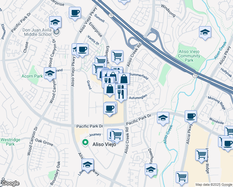 map of restaurants, bars, coffee shops, grocery stores, and more near 26805 Aliso Creek Road in Aliso Viejo