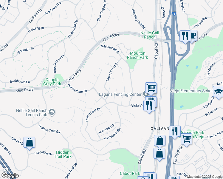 map of restaurants, bars, coffee shops, grocery stores, and more near 25721 Patterson Place in Laguna Hills