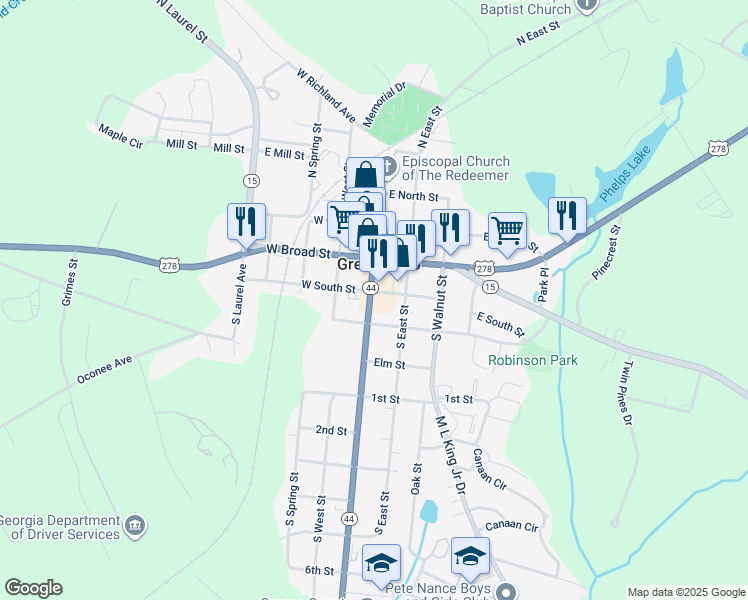map of restaurants, bars, coffee shops, grocery stores, and more near 202 S Main St in Greensboro