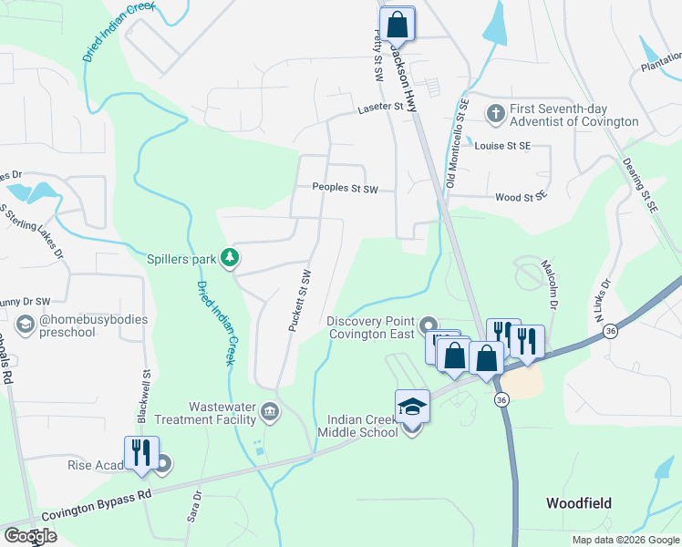 map of restaurants, bars, coffee shops, grocery stores, and more near 9176 Carr Circle in Covington