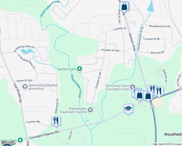 map of restaurants, bars, coffee shops, grocery stores, and more near 9155 Cecelia Street Southwest in Covington