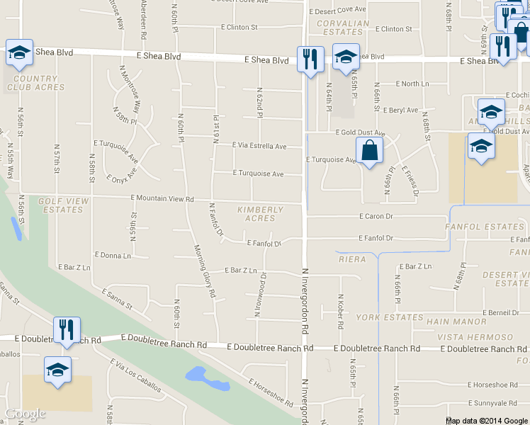 map of restaurants, bars, coffee shops, grocery stores, and more near 6259 East Mountain View Road in Paradise Valley