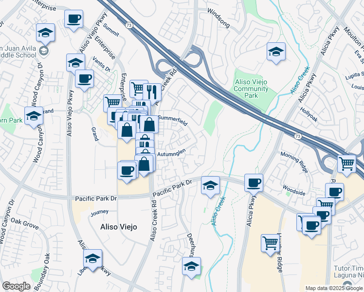 map of restaurants, bars, coffee shops, grocery stores, and more near 24 Kalmia Place in Aliso Viejo