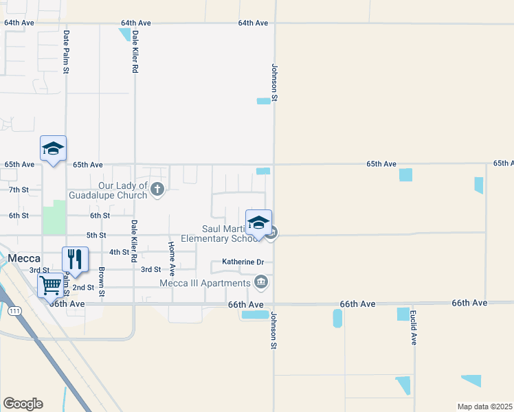 map of restaurants, bars, coffee shops, grocery stores, and more near 65283 Donovan Circle in Mecca