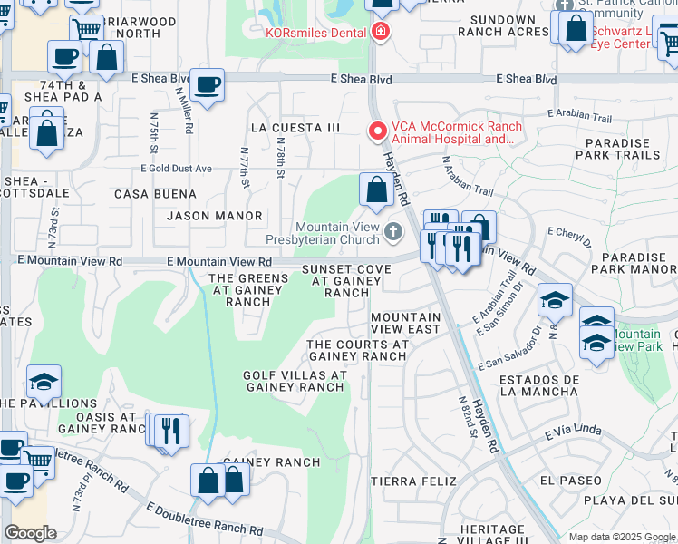 map of restaurants, bars, coffee shops, grocery stores, and more near 9830 North 79th Place in Scottsdale