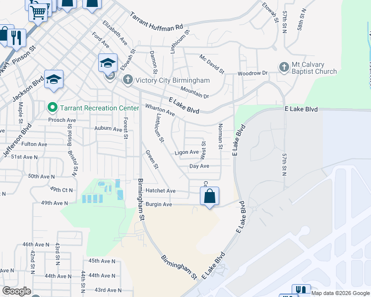 map of restaurants, bars, coffee shops, grocery stores, and more near 1824 Ligon Avenue in Birmingham