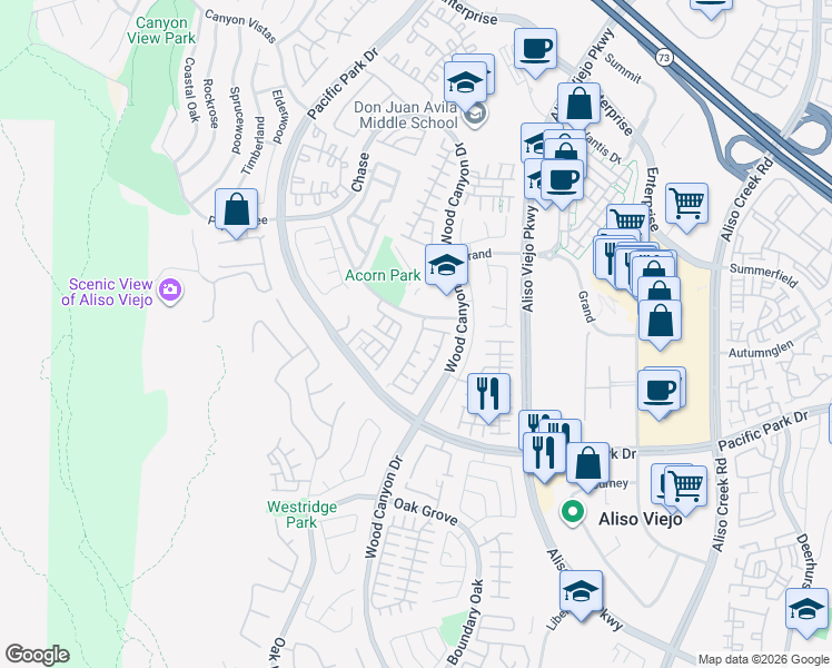 map of restaurants, bars, coffee shops, grocery stores, and more near 7 Cape Victoria in Aliso Viejo